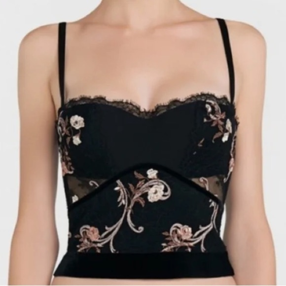 LA PERLA Hampton Court Lace Embroidered Goth Dark Floral Fairy Crop Size 3 36C - Picture 2 of 12
